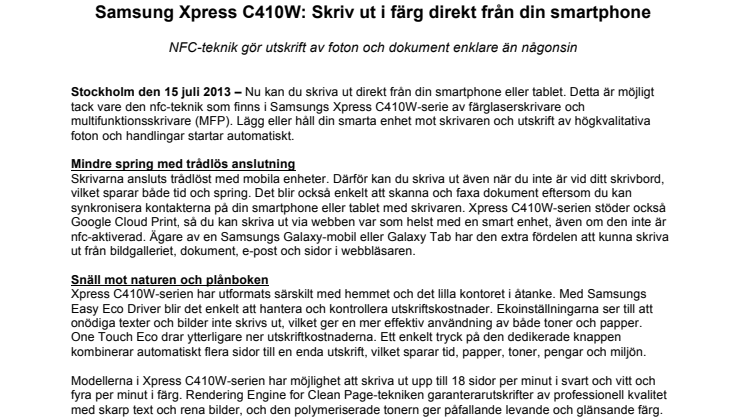 Samsung Xpress C410W: Skriv ut i färg direkt från din smartphone