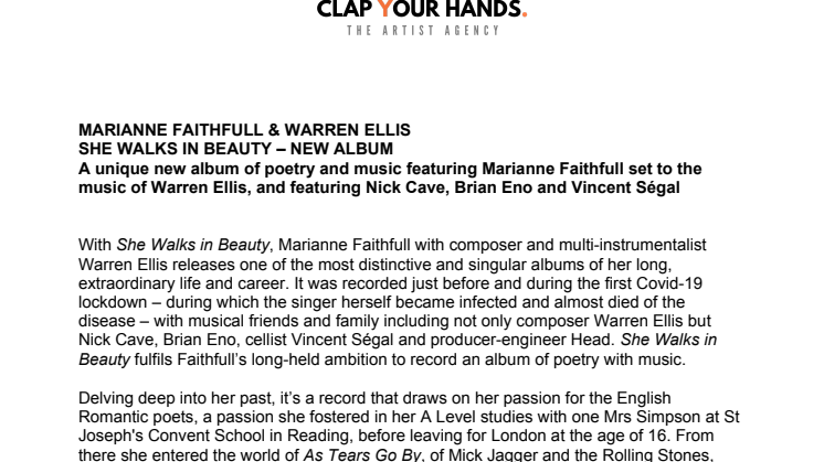 Marianne Faithfull with Warren Ellis - engelsk presstext