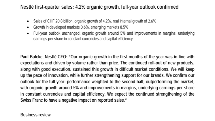 Nestlé: 4,2% tillväxt under första kvartalet – följer årsplanen 