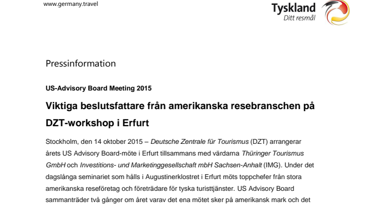 Viktiga beslutsfattare från amerikanska resebranschen på DZT-workshop i Erfurt