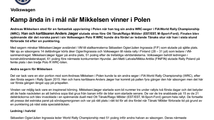 Kamp ända in i mål när Mikkelsen vinner i Polen