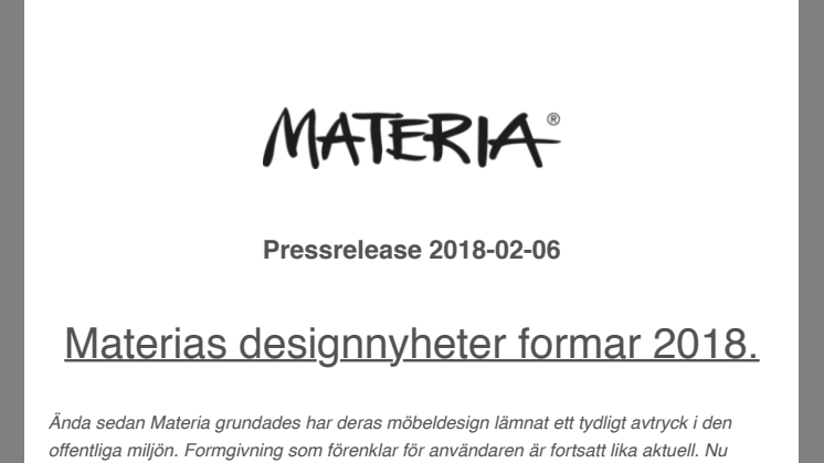 Materias designnyheter formar 2018.