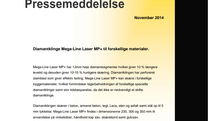 Diamantklinge Mega-Line Laser MP+ til forskellige materialer