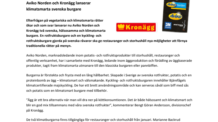 Aviko Norden och Kronägg lanserar klimatsmarta svenska burgare  