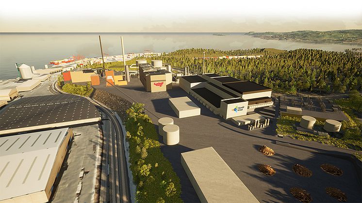 Liquid Wind ska tillverka e-metanol till sjöfarten. Denna process kommer att kräva riktigt stora mängder kyla, vilken ska tas från havet utanför anläggningen. Illustration: Sundsvall Energi.