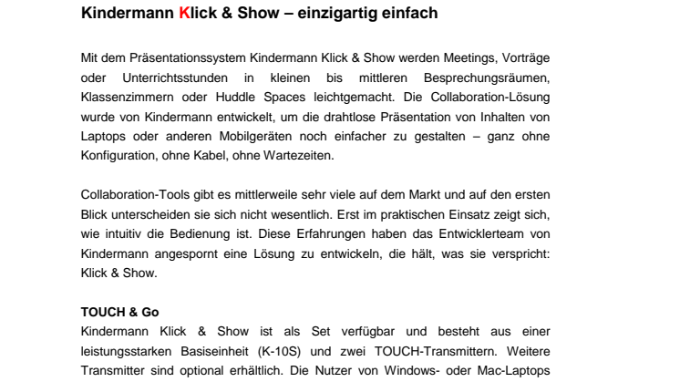 Kindermann Klick & Show – einzigartig einfach