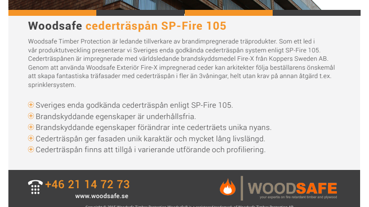 Faktablad Exterior FireX Cederträspån SP-Fire 105