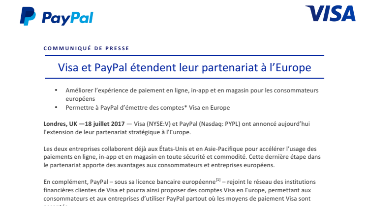 Visa et PayPal étendent leur partenariat à l'Europe