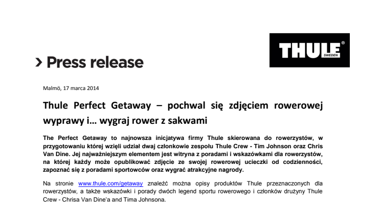Thule Perfect Getaway – nowy serwis i konkurs dla rowerzystów