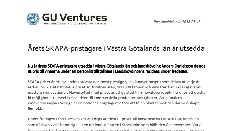 Årets SKAPA-pristagare i Västra Götalands län är utsedda