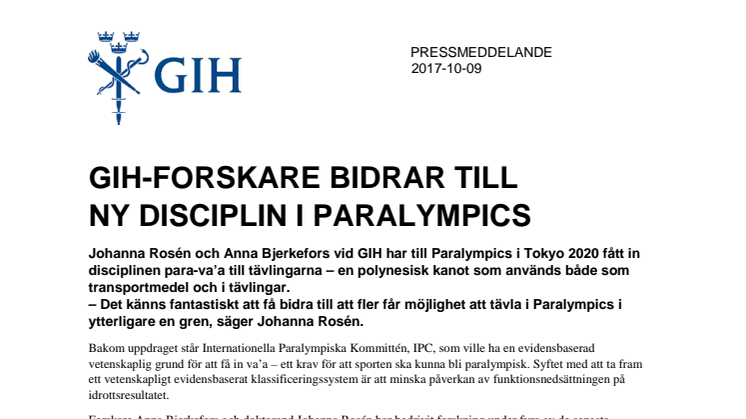 GIH-forskare bidrar till ny disciplin i paralympics