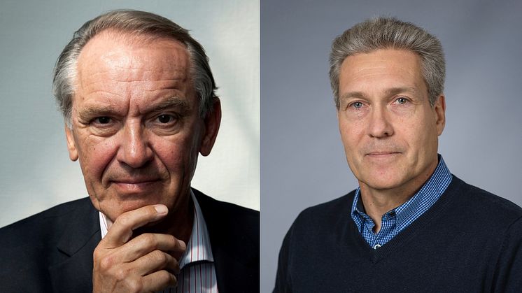 Jan Eliasson (vänster), tänker och funderar runt vår samtid tillsammans med professor Niklas Eklund fredagen den 22 september, kl. 13.00–14.00 i Rotundan, Universum, vid Umeå universitet.