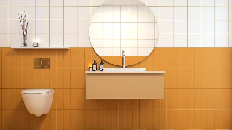 Årets badrum är färgstarkt! Här serien Arkitekt 2.0 som finns i olika format, färger och nyanser från Höganäs Kakel.