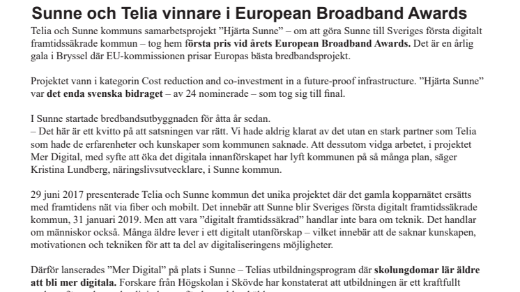 Sunne och Telia vinnare i European Broadband Awards