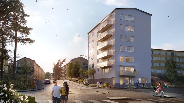 37 nyproducerade hyreslägenheter står nu klara i Traneberg. Bild: Amneby Forslund Arkitekter