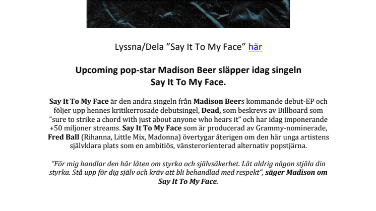 Madison Beer släpper nya singeln Say It To My Face