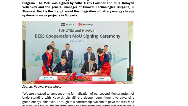 SUNOTEC and Huawei sign MoU to contribute to battery energy storage systems in Europe