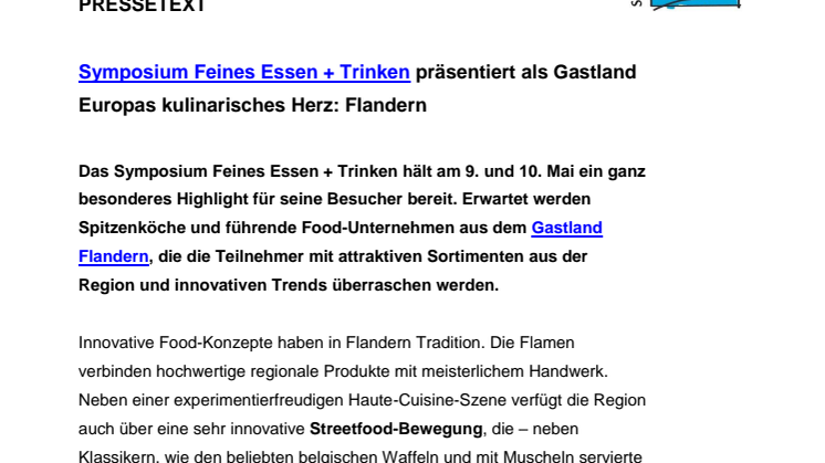 Symposium Feines Essen + Trinken präsentiert als Gastland Europas kulinarisches Herz: Flandern 