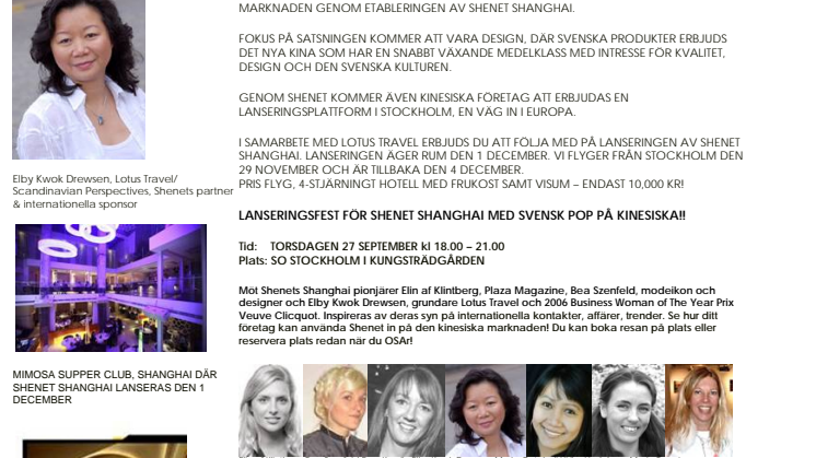 Shenet lanseras i Shanghai - svenska kvinnor får en ny exportmöjlighet