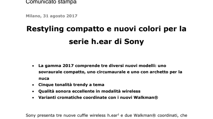 Restyling compatto e nuovi colori per la serie h.ear di Sony