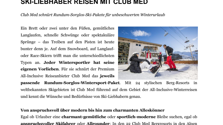 Ski-Liebhaber Reisen mit Club Med