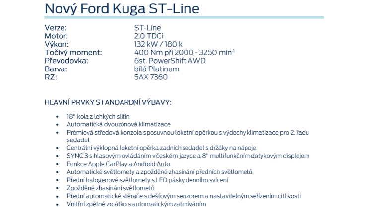 Specifikace vozu Ford Kuga ST-Line