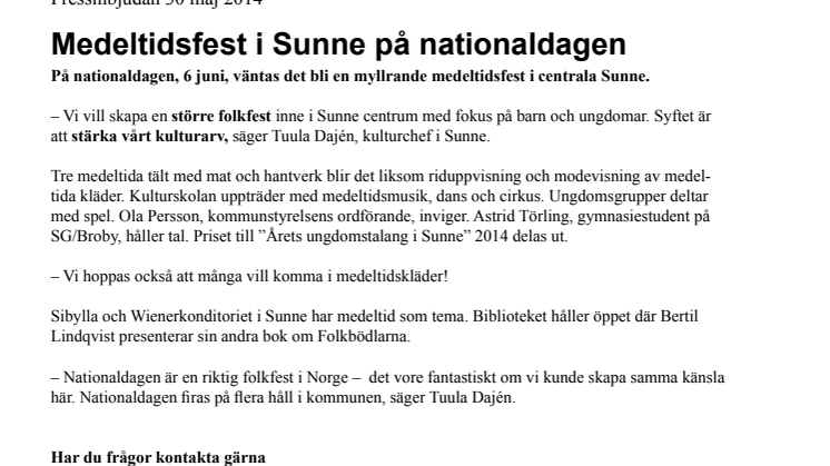 Medeltidsfest i Sunne på nationaldagen