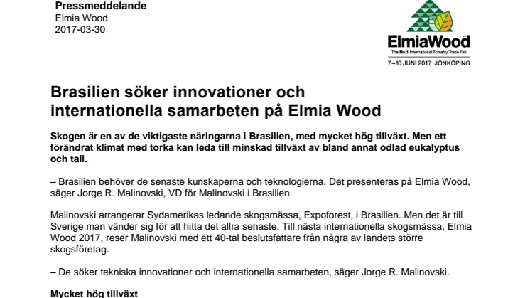 Brasilien söker innovationer och internationella samarbeten på Elmia Wood 
