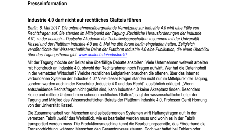 Presseinformation "Industrie 4.0 und Recht"
