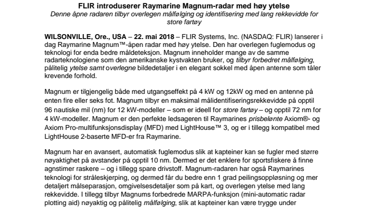 Raymarine: FLIR introduserer Raymarine Magnum-radar med høy ytelse 