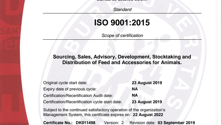 Brogaarden ISO 9001-2015 Certifikat