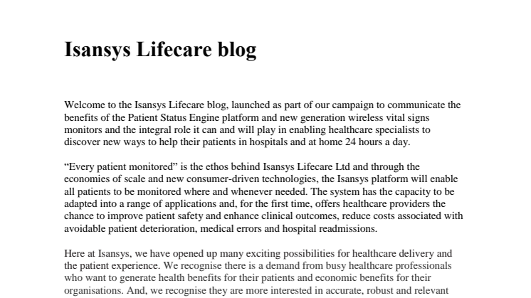 Isansys Lifecare blog