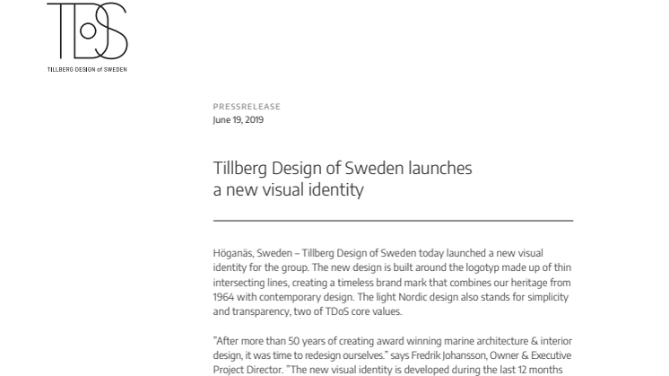Tillberg Design of Sweden launches  a new visual identity
