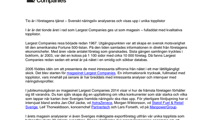 Tio år i företagens tjänst – Svenskt näringsliv analyseras och visas upp i unika topplistor