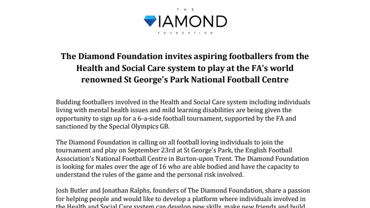The Diamond Foundation invites aspiring footballers from the Health and Social Care system to play at the FA’s world renowned St George’s Park National Football Centre 