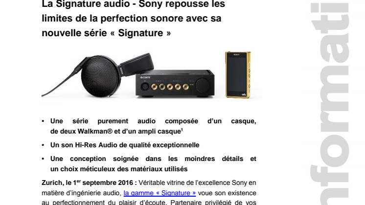 La Signature audio - Sony repousse les limites de la perfection sonore avec sa nouvelle série « Signature »