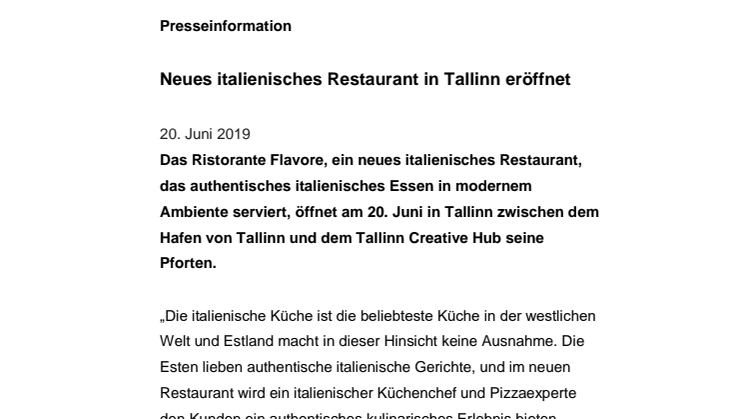 Neues italienisches Restaurant in Tallinn eröffnet