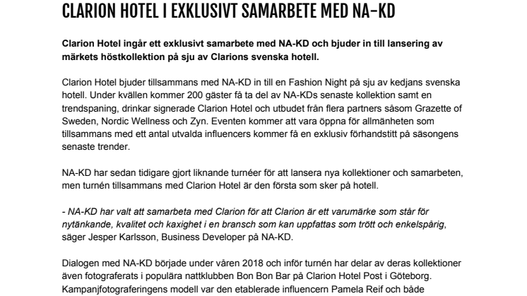 CLARION HOTEL I EXKLUSIVT SAMARBETE MED NA-KD
