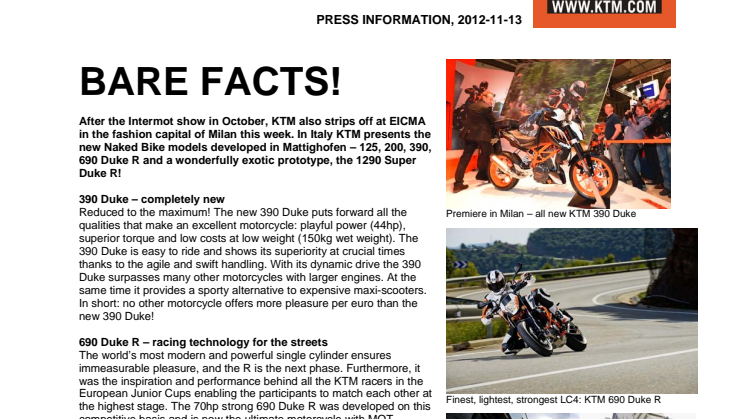 KTM släpper nya motorcykel modeller inför 2013