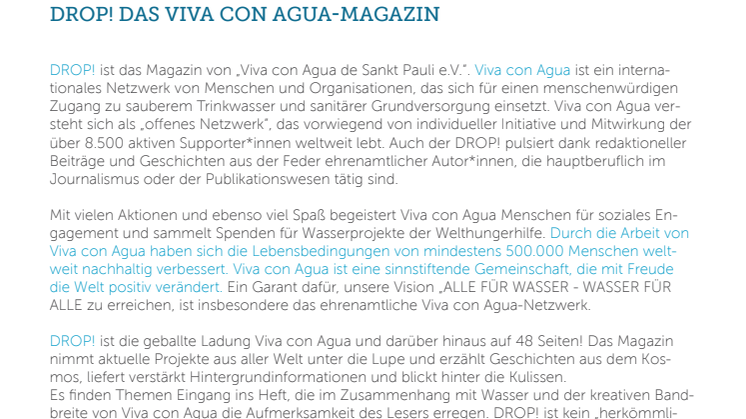 Mediadaten DROP - das Viva con Agua Magazin