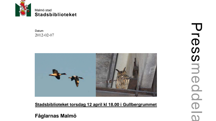 Stadsbiblioteket i Malmö: Fåglarnas Malmö 