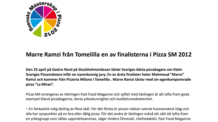 Marre Ramzi från Tomelilla en av finalisterna i Pizza SM 2012