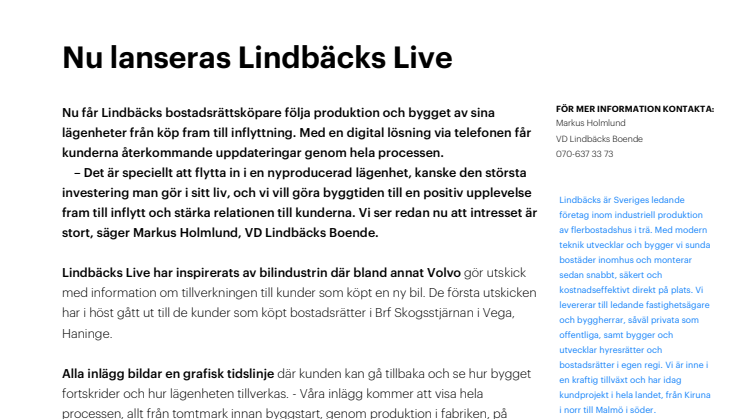 Nu lanseras Lindbäcks Live