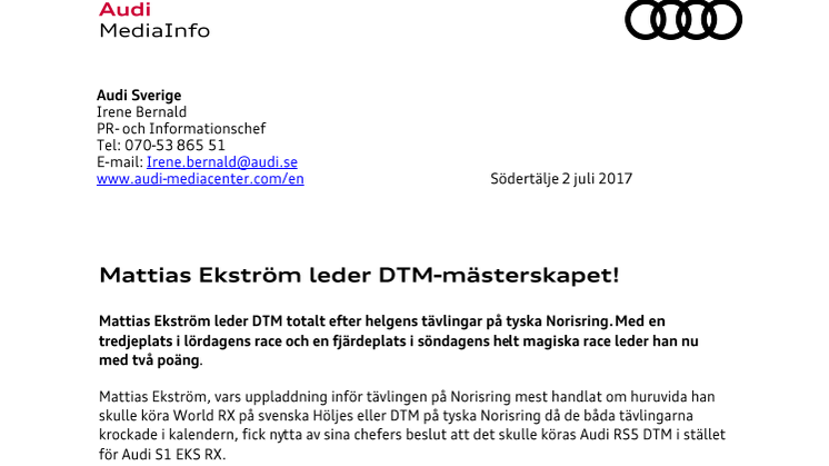 Mattias Ekström leder DTM-mästerskapet!