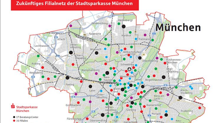 Das neue Filialnetz der Stadtsparkasse München.