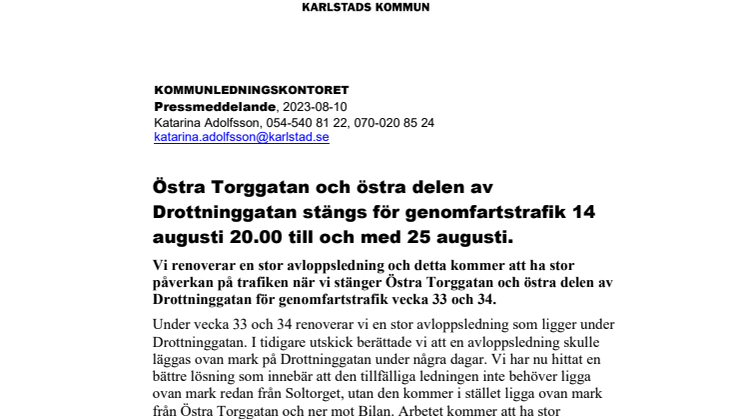 Pressmeddelande Östra Torggatan och östra Drottninggatan stängs för genomfartstrafik.pdf