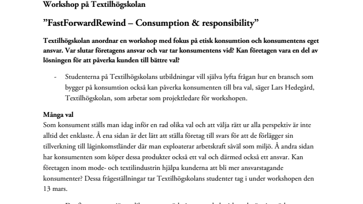 Workshop på Textilhögskolan om etisk konsumtion