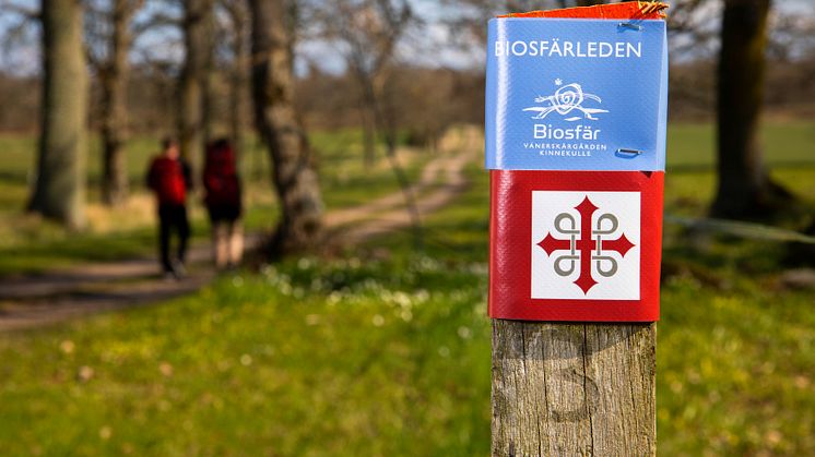 Ny märkning av Biosfärleden och Pilgrimsleden. Foto: Daniel Ström