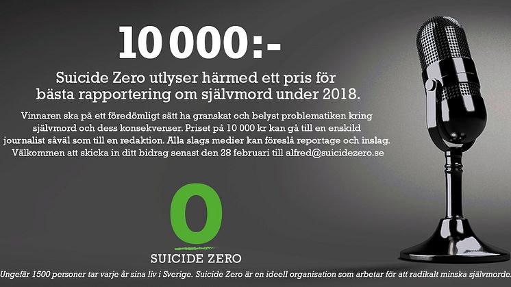 För femte året utlyser Suicide Zero ett pris för bästa rapportering om självmord.