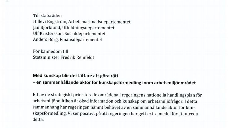 Ett nationellt kunskapscentrum för arbetsmiljöfrågor